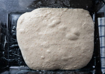 Sourdough Bread Baked In A Dutch Oven Before Second Coil Fold