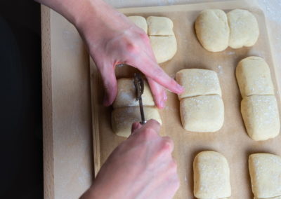 Twin Milk Bread Rolls Scoring