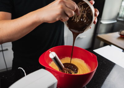 Fudgy Chocolate Brownies Adding Melted Couverture Chocolate