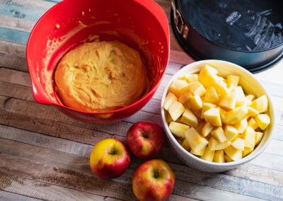Grandmas Moist Cinnamon Apple Cake Prepared Dough And Aplles