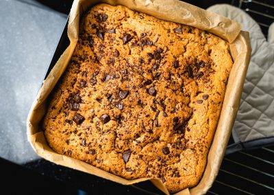 Chewy Chocolate Chip Cookie Bars After Baking