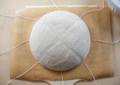 Pumpkin Spice Sourdough Bread Before Tying Up With Twine