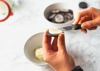 Bat Spider Halloween Cupcakes Removing Cream From Oreo Cookie