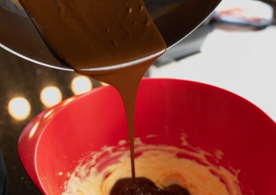 Chocolate Rum Balls Adding Melted Couverture Chocolate To Dough