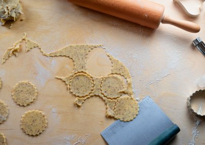 Traditional Linzer Cookies Remove Cut Out Cookies With Bench Knife
