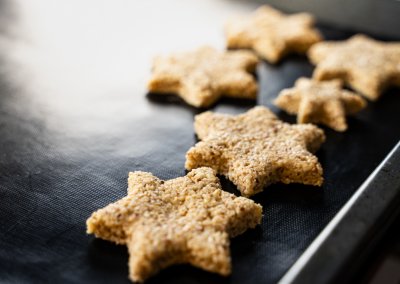 Zimtsterne Cinnamon Star Christmas Cookies Shaped Dough Close up