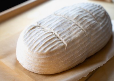 Big Sourdough Bread After Scoring